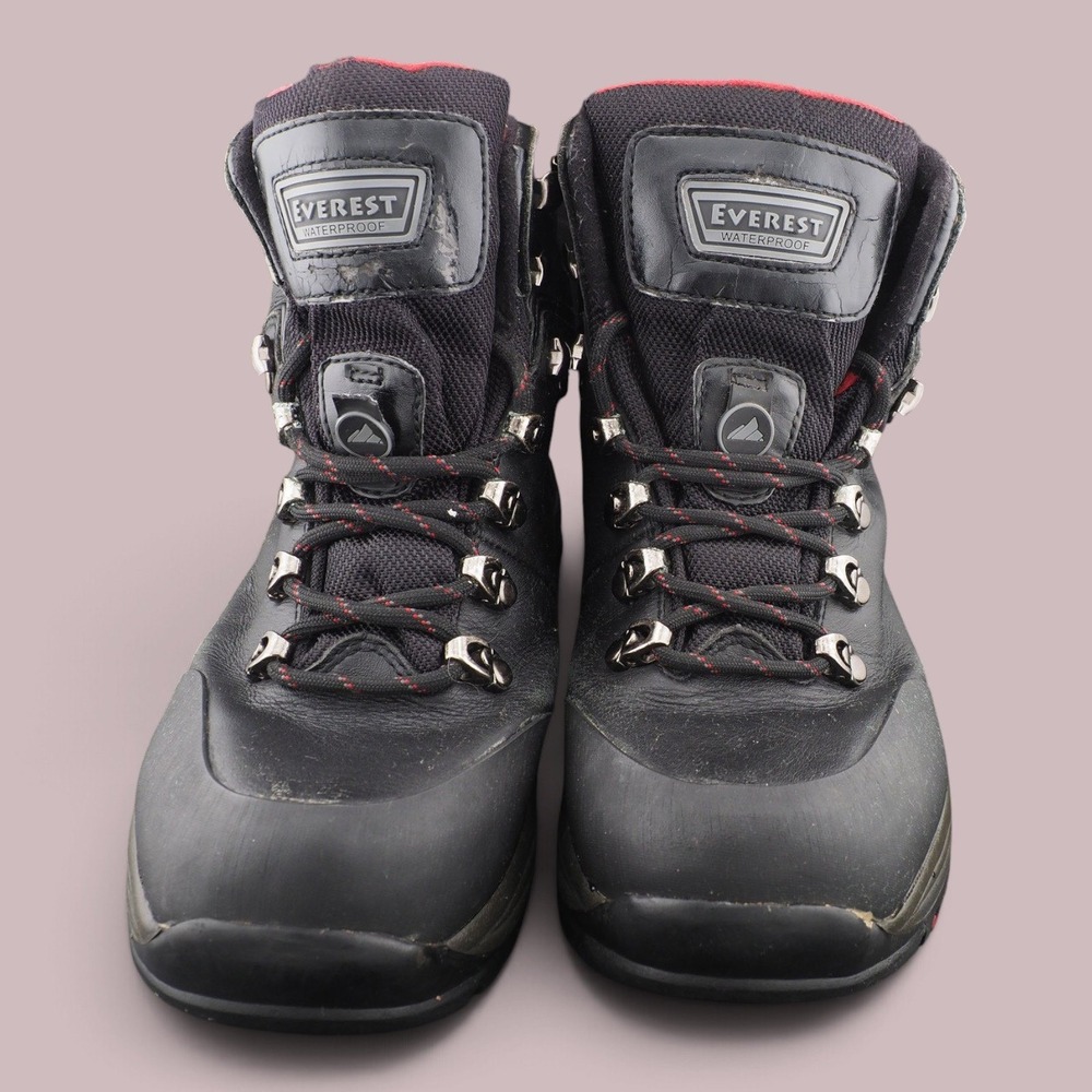 Everest Waterproof Hiking Boots Mens Size 8 Black Leather Mid Top Outdoor Shoes